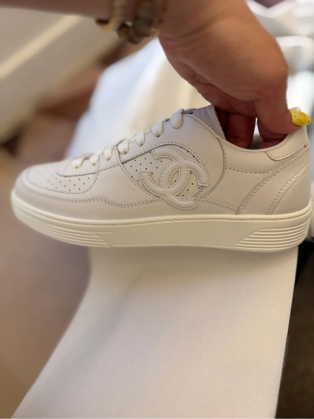 CHANEL Women’s Leather Low-Top Sneakers with CC Logo